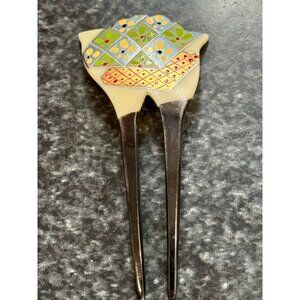 Vtg Japanese Kanzashi Hair Stick White Floral Lacquer Traditional Japanese Hair